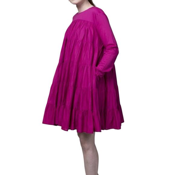 Merlette Soliman Dress Fuchsia Small Tiered Swing Mini Pima Cotton - Picture 2 of 12